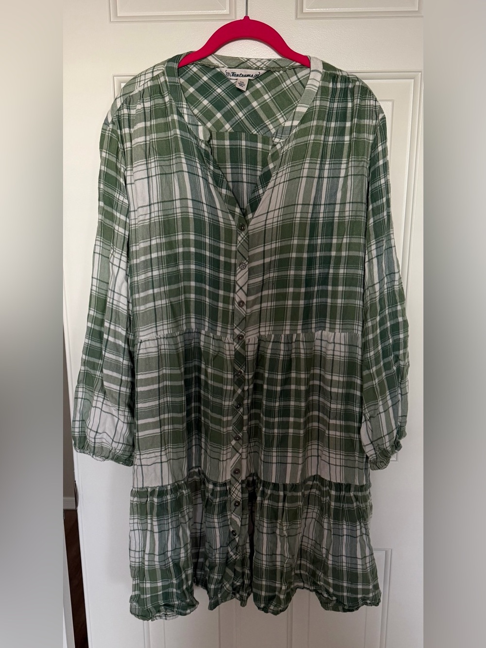 Tantrums Green and White Plaid Button Front Dress